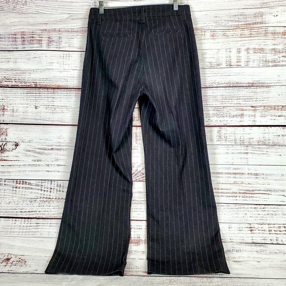NYDJ Black Pin Stripe Wide Leg Jeans 10 Retro Relaxed Flare Denim Trousers Pants - Picture 2 of 11